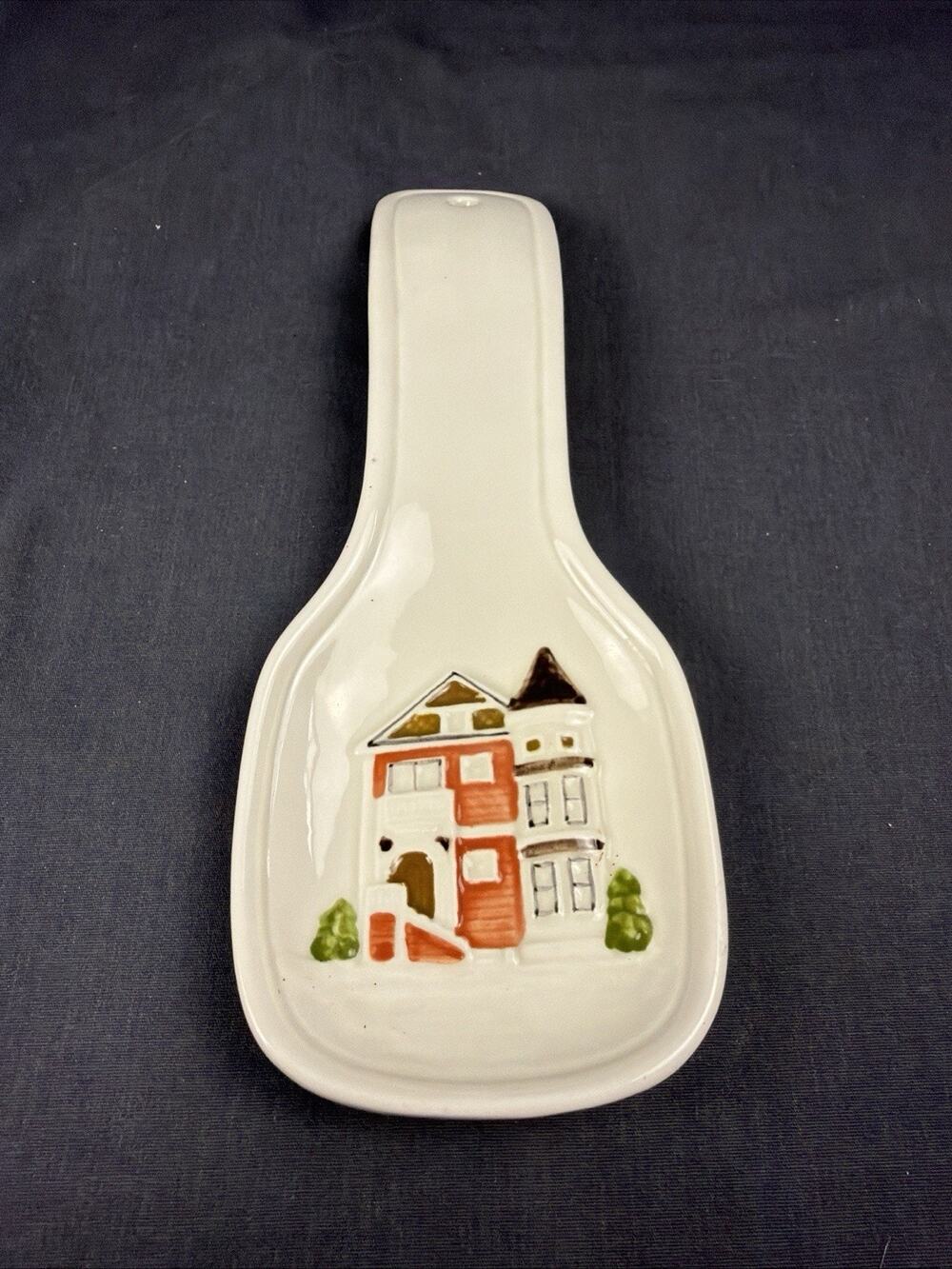 VTG Otagiri Victorian House Spoon Rest Japan 1980 Painted Ladies Orange Brown3